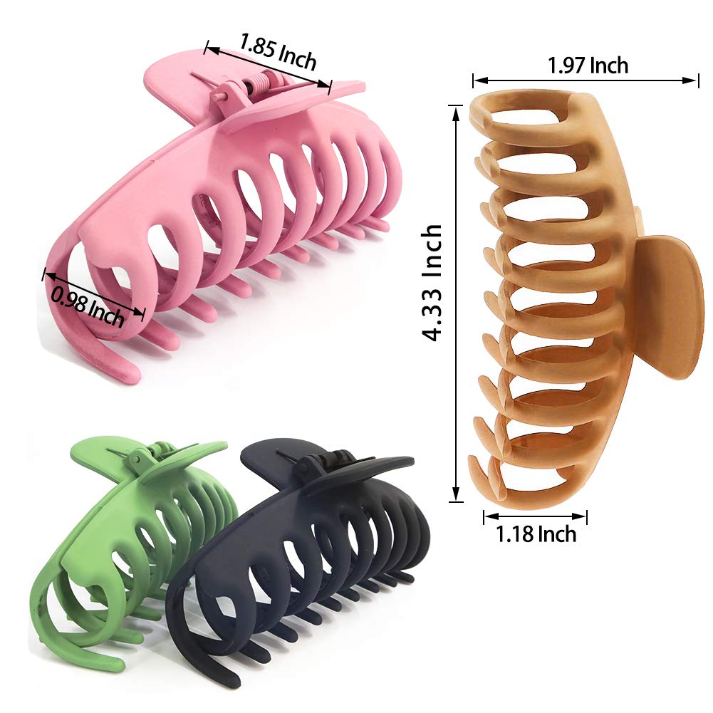 TOCESS Big Hair Claw Clips 4 Inch Nonslip Large Claw Clip for Women and Girls Thin Hair, Strong Hold Hair Clips for Thick Hair, 4 Color Available (4 Packs) : Beauty