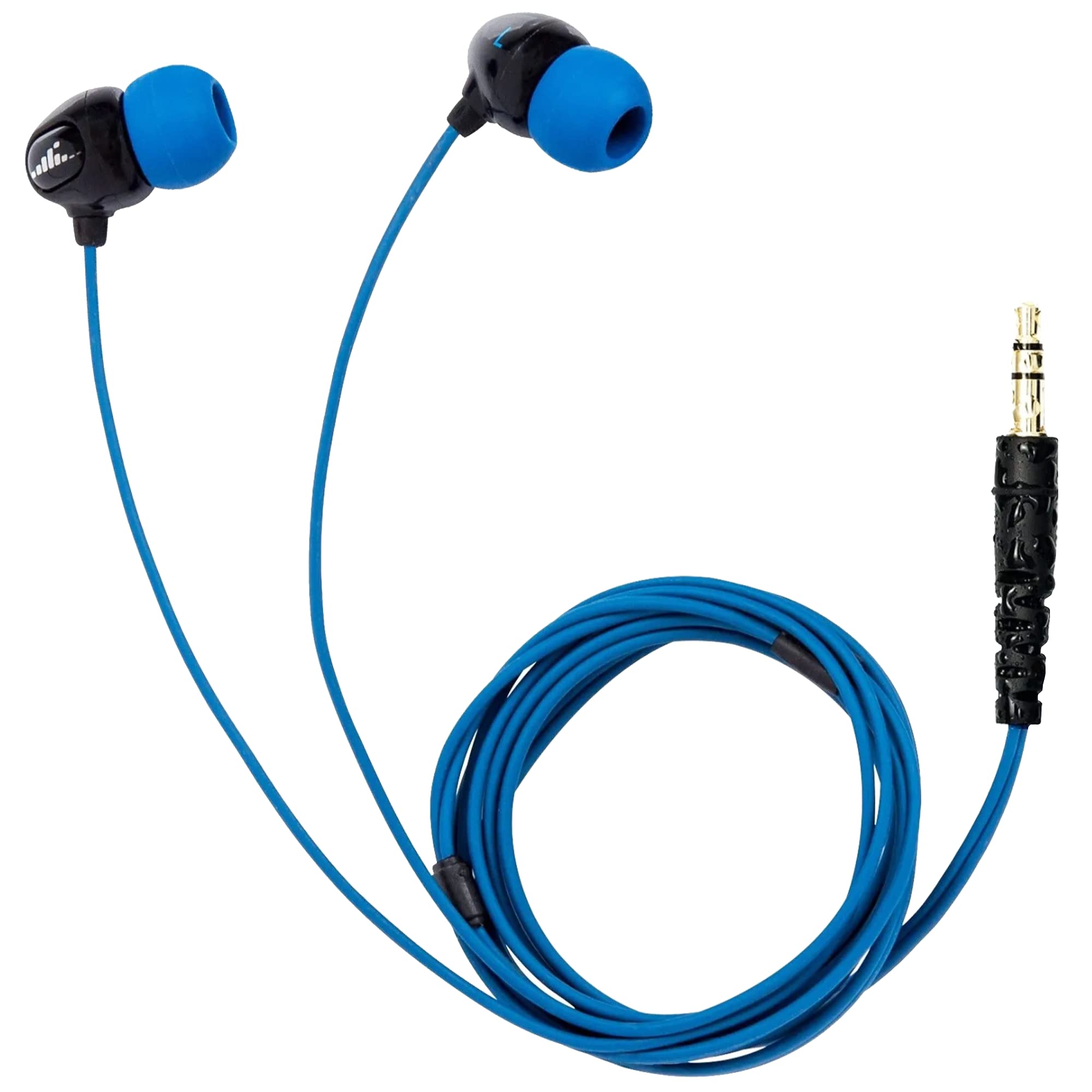 H2O Audio Surge+ 100% Waterproof Headphones - Noise Canceling, Sweatproof, IPX8 Swim Earbuds with Bass Boost, Multiple Earplug Sets, for Swimming, Running & Underwater Activities - Black/Blue