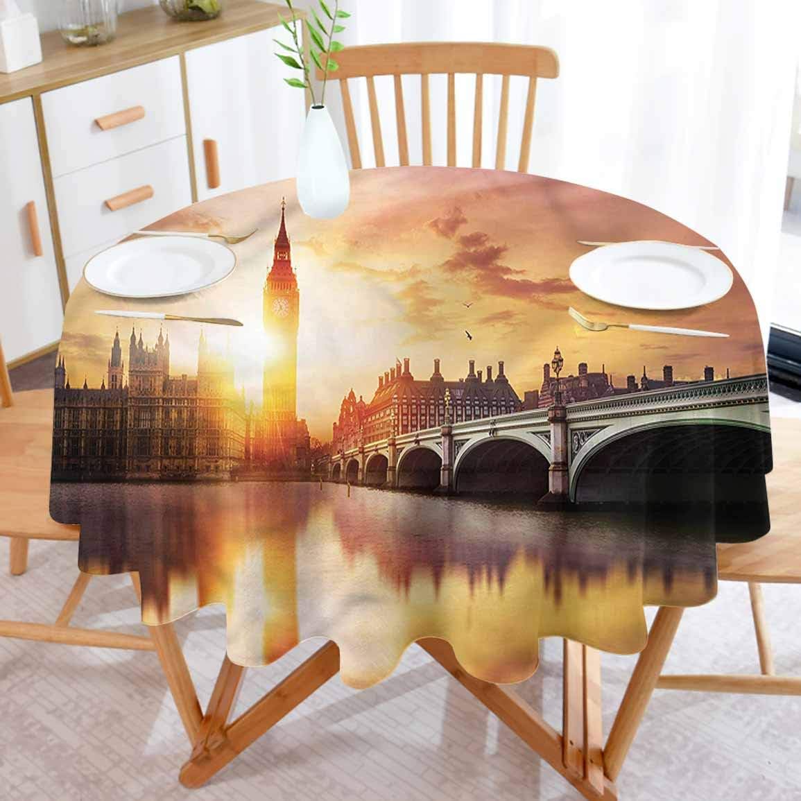 ScottDecor London Round Fitted Outdoor Tablecloth Westminster Bridge at