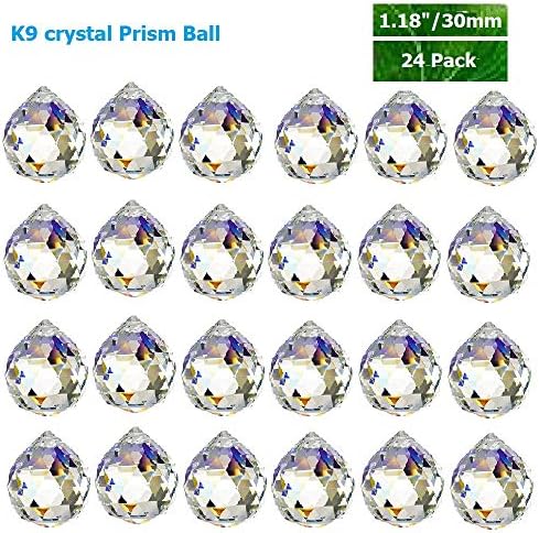 Toowood K9 Crystal Ball Drop Prisms Optical Glass Triangular Prism Pyramid for Photography Decoration Birthday Gift Teaching (PrismBall 1.2"/30mm 24 Pack)