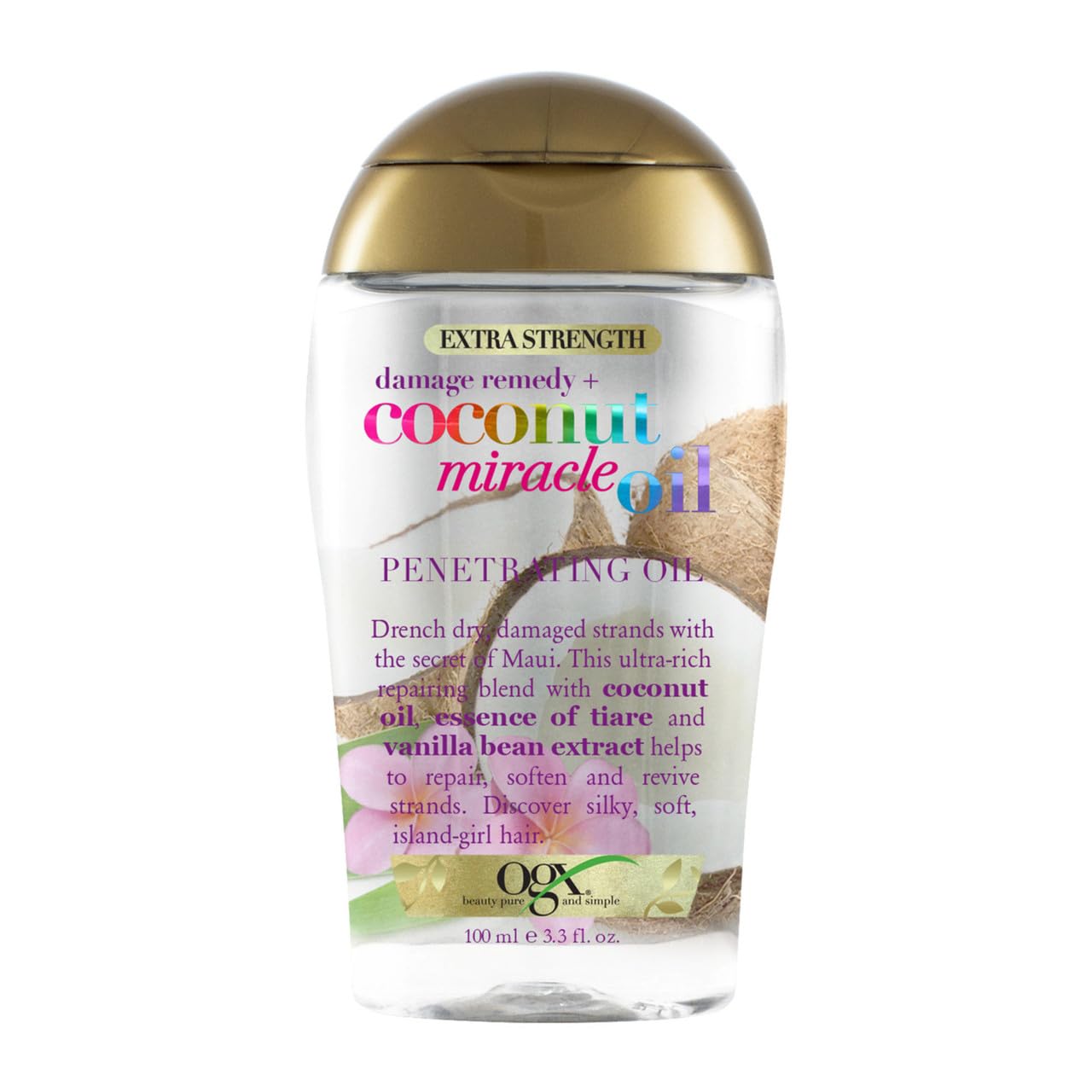 OGX Coconut Miracle Oil Extra Strength Penetrating Hair Oil for Dry, Damaged, and Frizzy Hair, Intense Hydration, Frizz Control, and Shine with Coconut Oil, Tiare, and Vanilla Bean Extracts, 100 ml — image 1