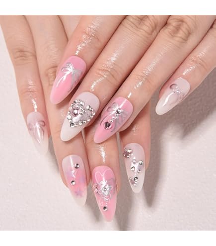 Amazon.com: Medium Almond Press on Nails Fall Glue on Nails Glossy