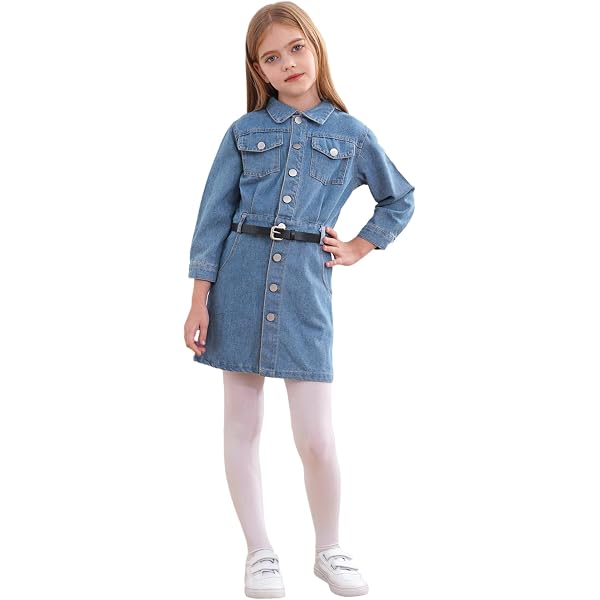 Amazon.com: Miaeowve Girls Denim Dress Little Kids Casual Long Sleeve  Shirtdress with Belt Blue 18-24 Months: Clothing, Shoes & Jewelry