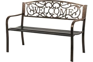 FDW 50" Patio Garden Bench Park Yard Outdoor Furniture Steel Frame Porch Chair