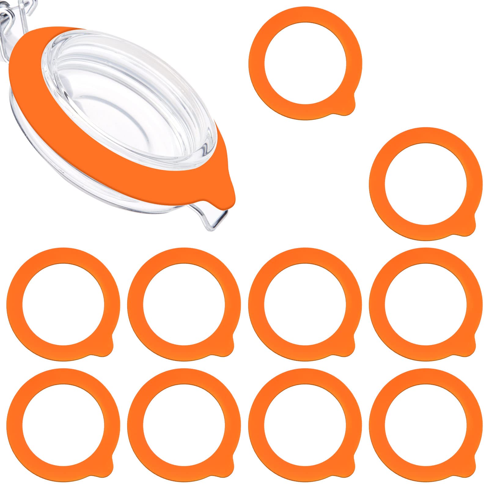 SAVITA 10 Pcs Silicone Replacement Gaskets, 3.75 Inch Silicone Seals Airtight Jar Replacement Gaskets Silicone Gasket Sealing Rings for Regular Glass Jars Mason Jars (Orange)