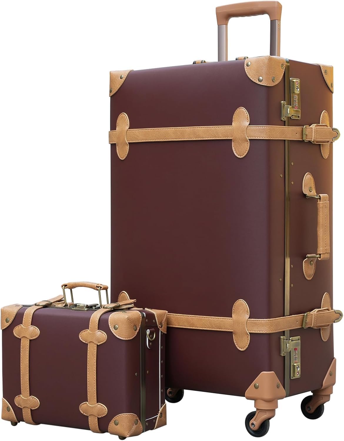Photo 1 of urecity Vintage Luggage Set of 2, Retro Suitcase Trunk with Wheels for Men and Women, Cute Designer Travel Luggage Set with Boarding Tote, Luggage Zipperless TSA Approved