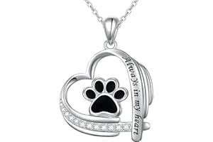 Ladytree S925 Sterling Silver Puppy Dog Cat Pet Paw Print Pendant Necklace 18 inches