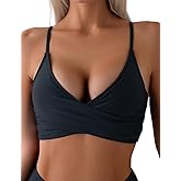 Tainehs Women's Bikini Tops V Neck Color Block Swimsuit Twist Front Bathing Suit