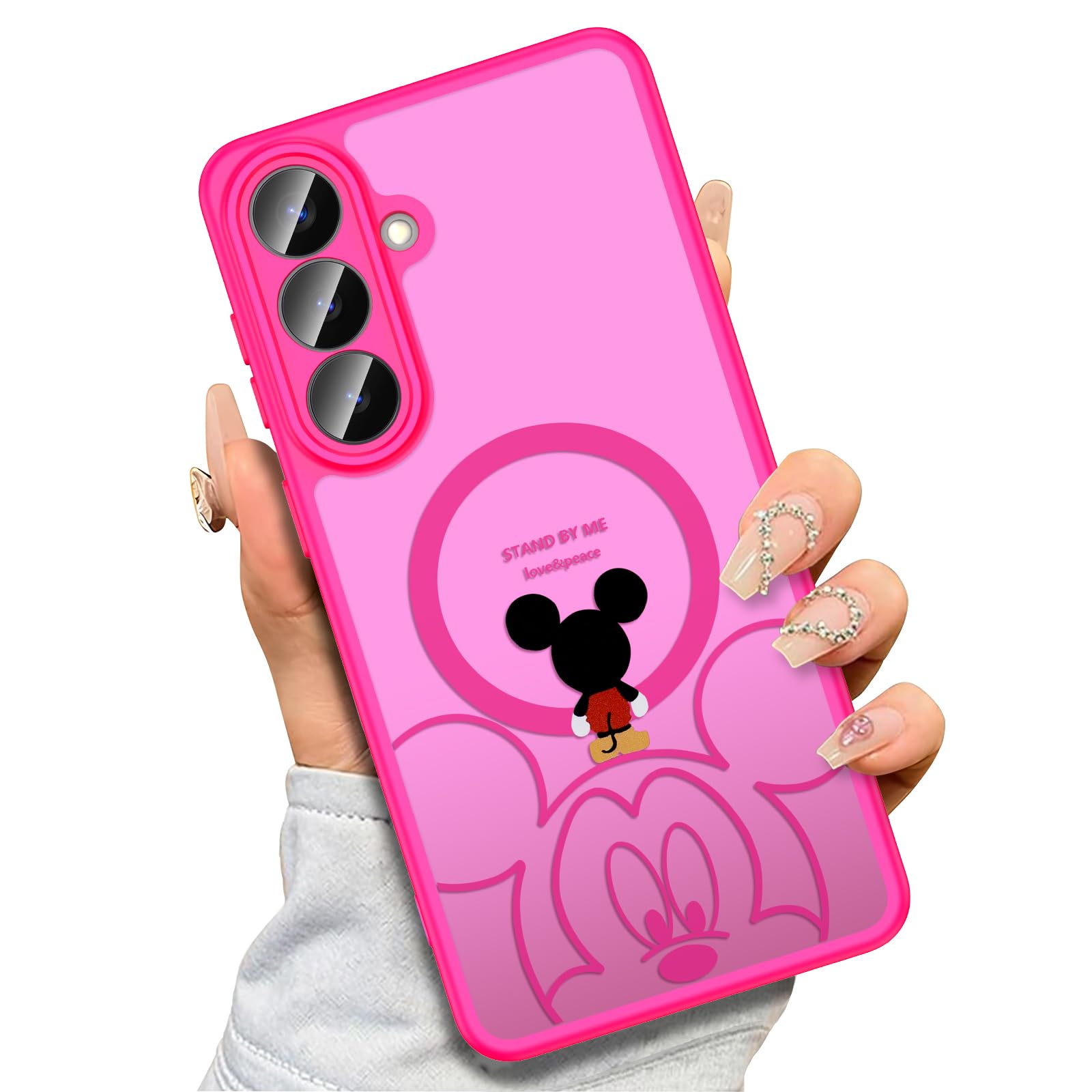 Threehundred Case for Samsung Galaxy S26 [Compatible with MagSafe], Cute Design Black Translucent Frosted Matte Soft Bumper & Hard Back Protective Phone Case with Camera Protection - Hot Pink