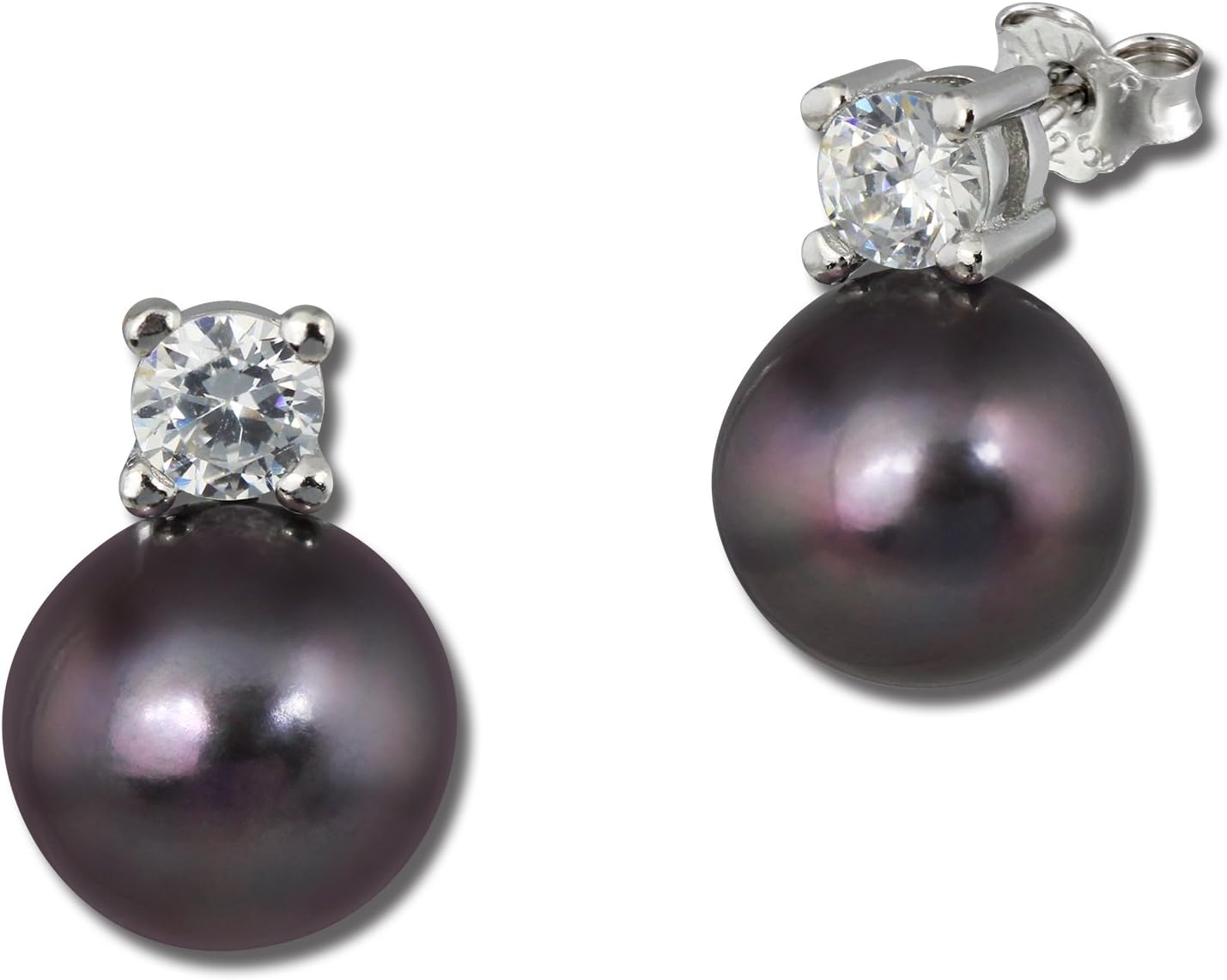 SDO1738S Women's Silver Stud Earrings Cubic Zirconia Pearl Black