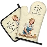 DYJYBMY If I Have to Stir It It's Homemade Funny Oven Mitts and Pot Holder Set for Cooking Grilling, Kitchen Gadgets for Women, Funny Baking Gifts for Chef Friend, Hostess Baking Gifts for Mom Sister