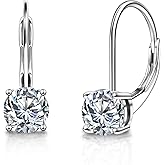 LANCHARMED Moissanite Earrings, White Gold Plated Soild Sterling Silver Dangle Earrings 1.0ct-2.0ct D Color Brilliant Round Cut Lab Created Moissanite French Leverback Drop Earring for Women