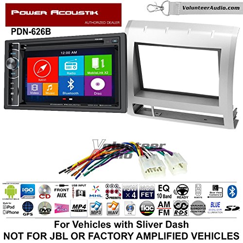 Volunteer Audio Power Acoustic PDN-626B Double Din Radio Install Kit with GPS Navigation Bluetooth CD/DVD Player Fits 2005-2011 Non Amplified Toyota Tacoma (Silver)