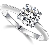 YosikCase 1/2CT Moissanite Solitaire Rings for Women D Color VVS1 Clarity Round Created Diamond and 925 Sterling Silver with 18K White Gold Vermeil Size 5-10