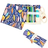 Damero Canvas Pencil Wrap case, Pencils Roll Hold For 72 Colored Pencils (NO Pencils included), Color Fish, 72 Holes