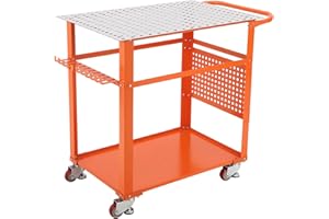 36"x 24" Portable Welding Table, Heavy Duty Steel Welding Workbench with 600 Lbs Capacity, Movable Workbench with Wheels, 5/8