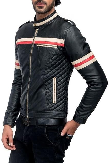 black jacket with white stripes