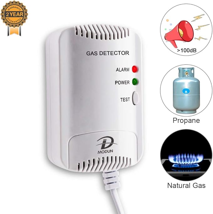 Detector de Gas, Sensor fugas de LPG/Gas Natural/gas de Carbón, Monitor de Metano Propano Butano, Advertencia de luz Estroboscópica, Alarma de gas enchufable adecuado para cocina, casa móvil, garaje: Amazon.es: Bricolaje y