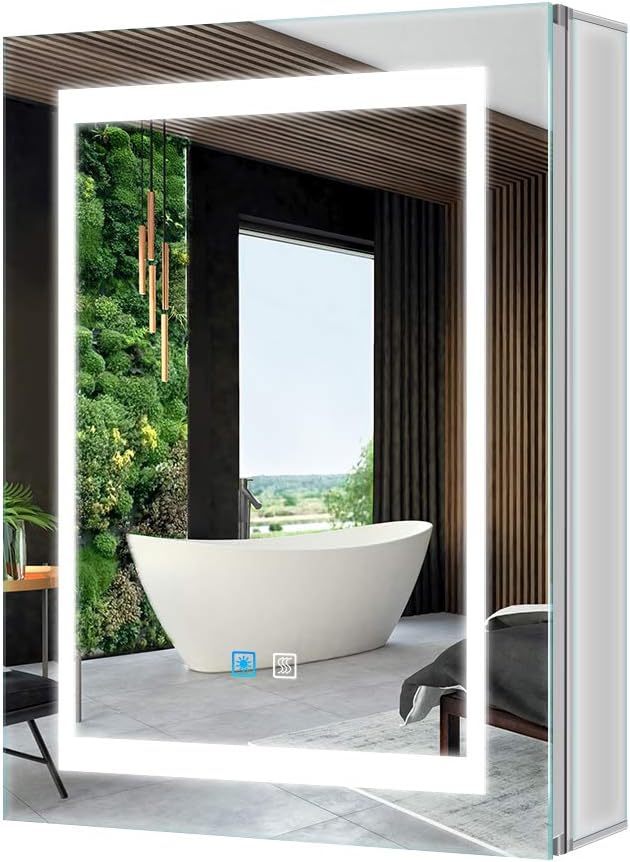 Tokvon® Viewfinder Bathroom Mirror Cabinets with Lights, USB ports, Anti-Fog, Touch Sensor, Dimmable, Shaver Socket
