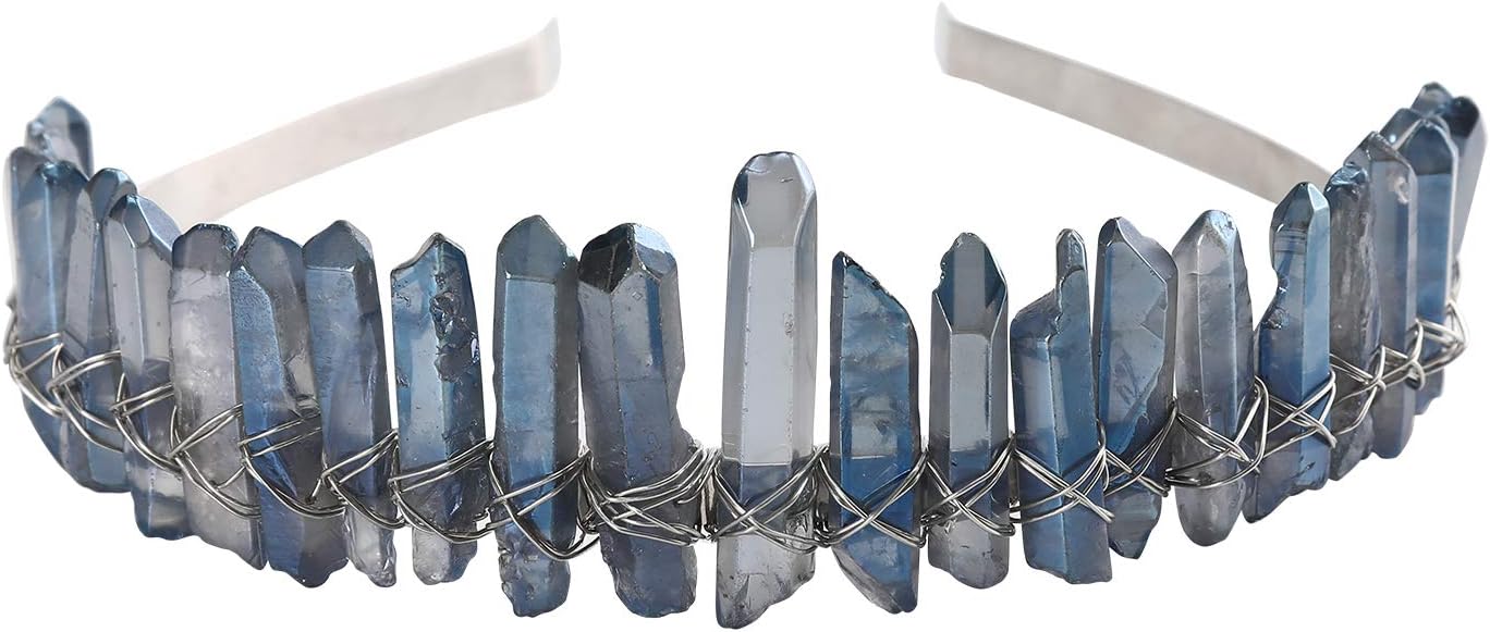 Raw Crystal Quartz Crown Headband - HAIMEIKANG Handmade Tiara Natural Stone Headband for Woman Wedding and Parties (Light blue)
