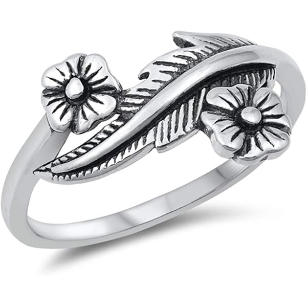 floral & leaf design RING 925刻印 Unique Flower and Leaf Design Ring 925 Sterling Silver For
