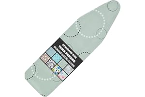 LCLW Ironing Board Cover and Pad Standard Size 15" x 54",3 Pairs of Hook and Loop Fastener Straps,Elastic Edges,Cotton Iron Board Cover with Scorch Resistant Thick Padding(Geometric Circle)