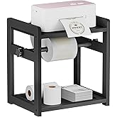 Label Holder for Rolls and Fanfold Labels, Wooden Thermal Sticker Label Printer Holder for Desktop, Sticker Roll Holder for Home Office Small Business Essentials, Black