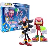 Official Sonic The Hedgehog Metallic Knuckles & Shadow 4″ Action Figures – Buildable, Interchangeable Arms & Accessories, Collector Window Box