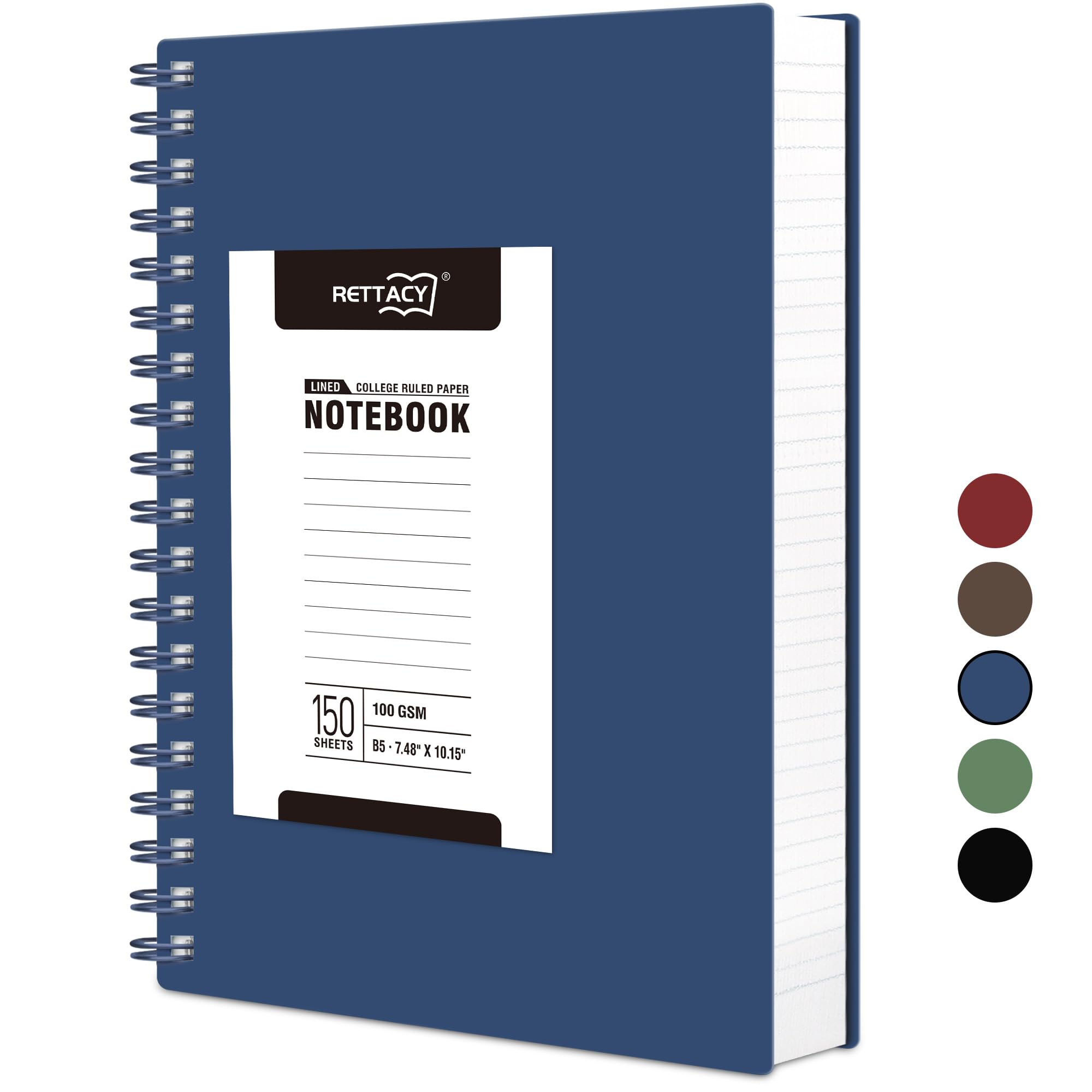 RETTACY B5 Wirebound Notebooks Notepad150 sheets/300 Pages for Writing,100gsm College-Ruled Paper, PVC Retro Cover, for Men Work Office School,19 x 25 cm - Navy Blue โ image 1