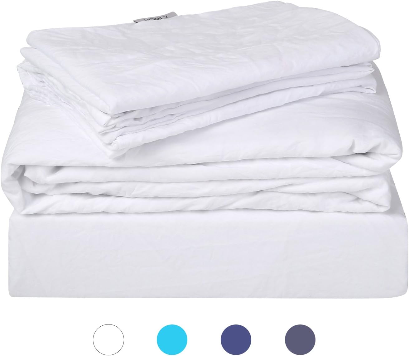 HOMFY Luxury Bed Sheets with Natural Wrinkles, Sheet Set 4 Pieces, Soft, Breathable and Allergy-Free (White, Queen)