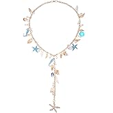 RUOFFETA Shell Starfish Necklace, Conch Statement Chunky Y Necklace Mermaid Costume Jewelry Beach Jewelry for Women
