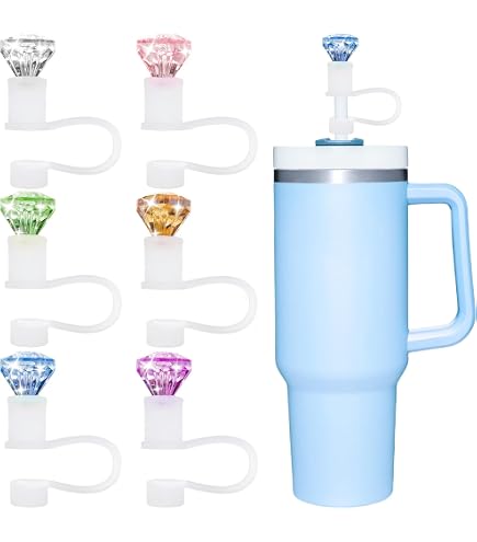 Diamond Straw Cover Silicone Reusable Straw Topper...