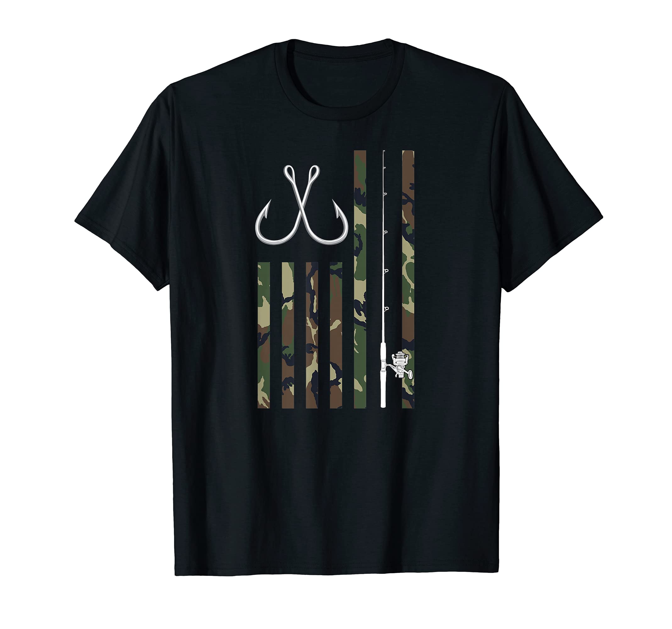 Bass Fishing Pole American Camo Flag T-Shirt