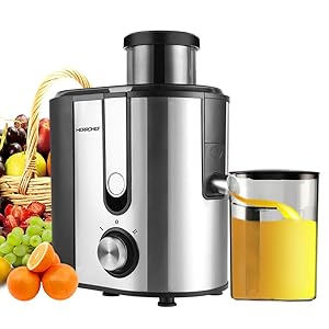 Centrifugal Juicer Machine, HERRCHEF 600W Compact Juice Extractor, BPA Free Dual Speeds Stainless Steel Juice Maker for Fruit and Vegetables, Detachable and Easy to Clean Orange Juicer (Small)