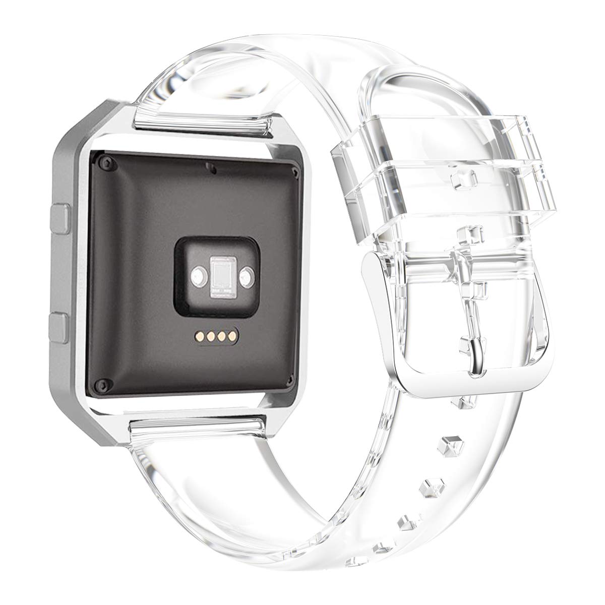 iitee Compatible with Fitbit Blaze Strap, Frame Housing + Clear TPU Soft Accessory Small Large Band for Fitbit Blaze Fitness Watch Band Women - Band Clear + Frame Silver
