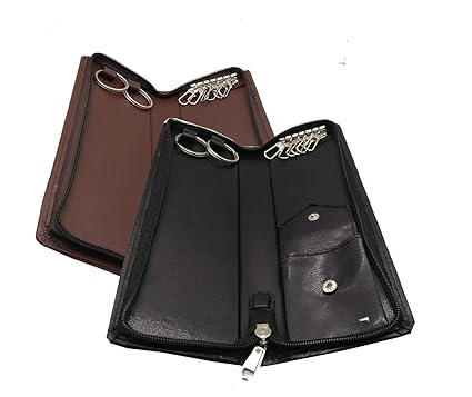 Essart Sarvika Collection 25.00cm Long Key Holder Pouch Build up in Faux Leather 6 Hooks, 2 Rings, Zipp Closure - 42410 Black::Brown