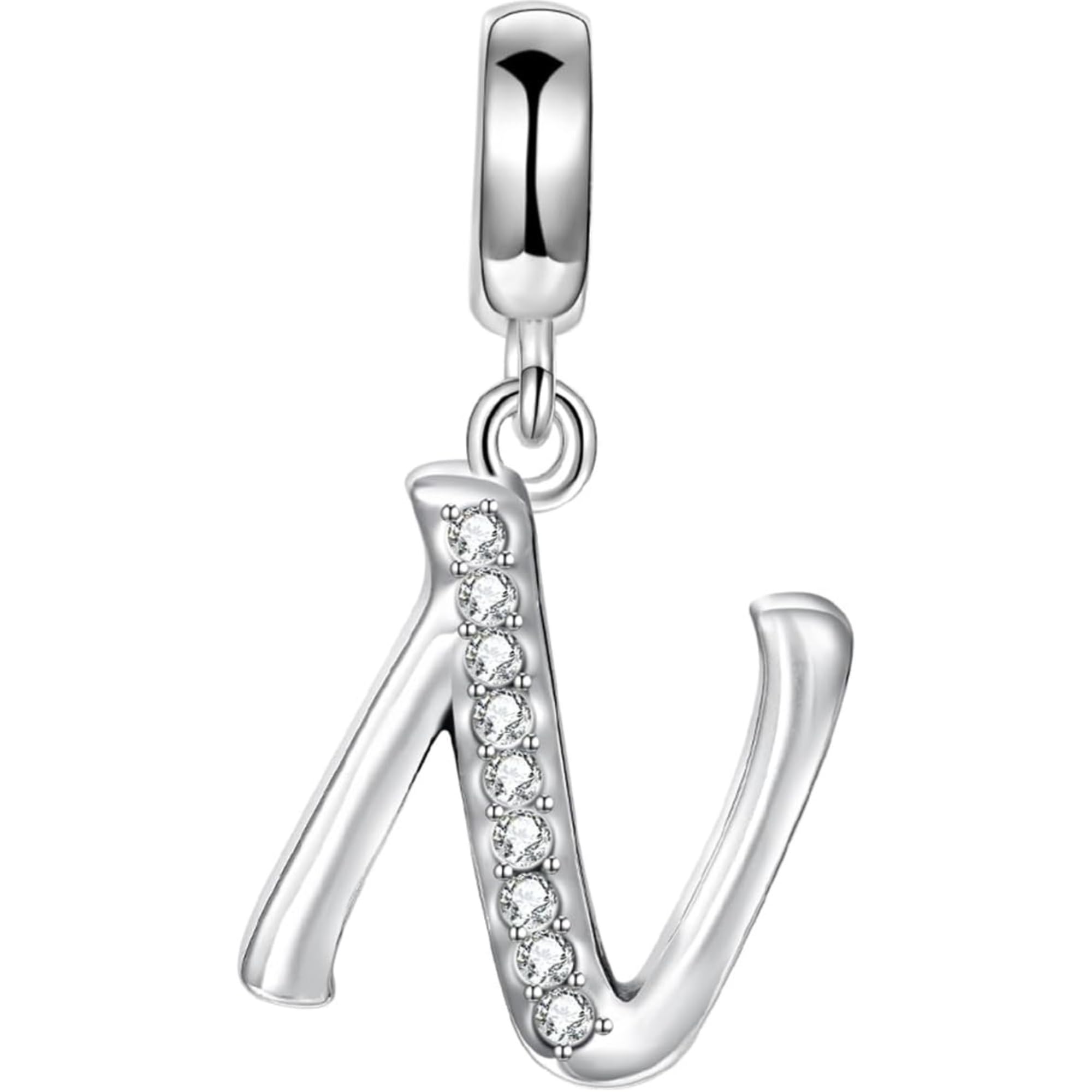 Jewellbox Sterling Silver 925 Letter N Initial Dangle Pendant Charm for Bracelets and Necklaces