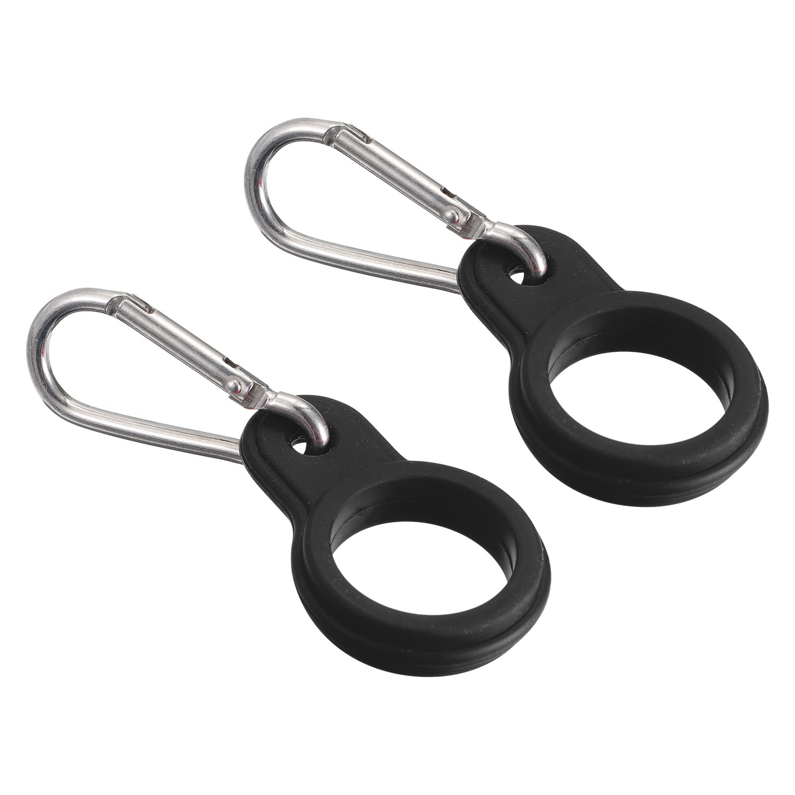 PATIKIL Silicone Water Bottle Clip with Buckle, 2 Pack Drink Holder Hook Keychain Clip Ring for Outdoor Activities Daily Use, Black Silver