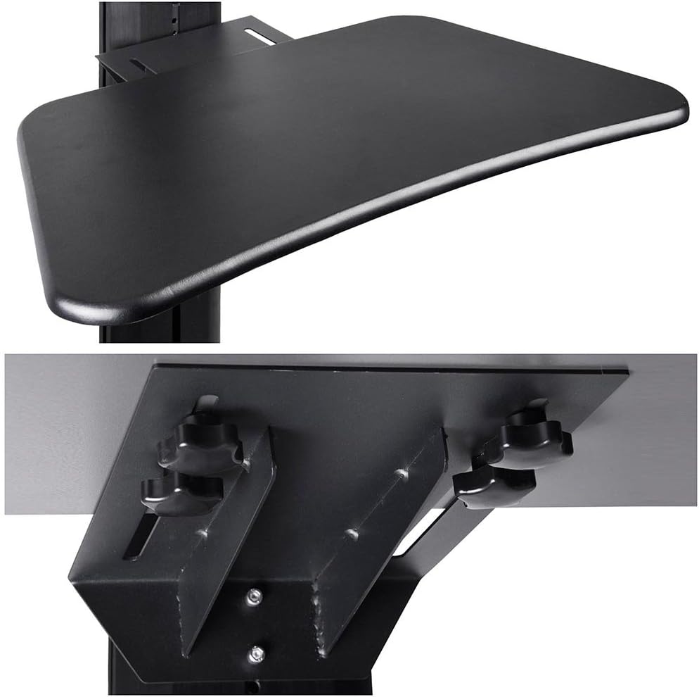 AW Adjustable Rolling PC Mobile Cart 25x22x69" Monitor Mount Printer Deck Aluminum Computer Desk Sit Stand Workstation Black : Office Products