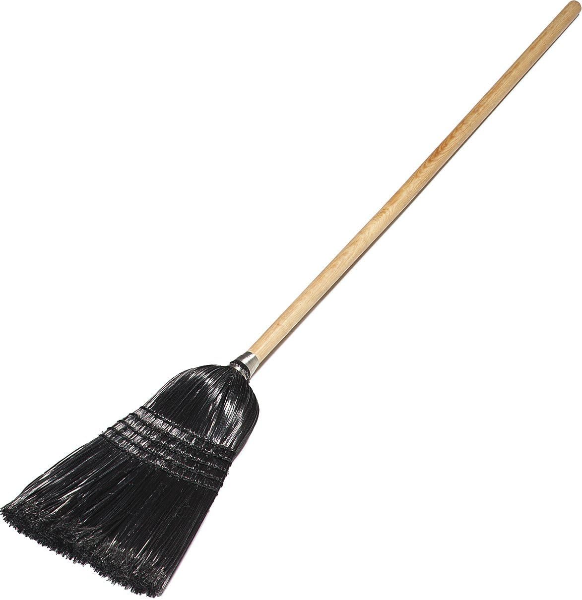 Carlisle FoodService Products4168003 Synthetic Corn Maid/Parlor Broom with Wood Handle, Polypropylene Bristles, 55" Overall Length, Black (Case of 12)