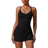 QBGJTD Womens Tennis Golf Dress with Built-in Bra Shorts Cross Backless V Neck Twist Front Hem Athletic Dresses