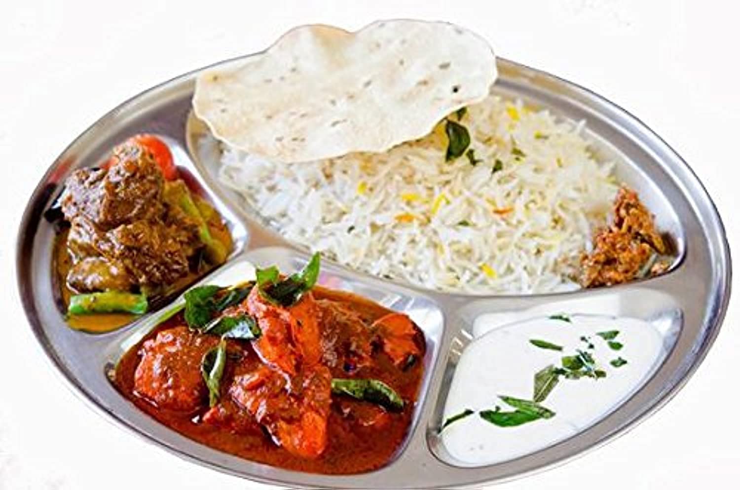 Round 4 Compartment Stainless Steel Thali, Dinner Plate, Indian Thali, Mess Tray