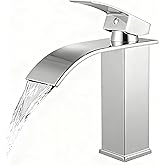 SOLVEX Waterfall Bathroom Faucet Brushed Modern Single Handle Bathroom Sink Faucets Supply Hoses（Cold and Hot）,Rv Sink Camper Hotel Farmhouse Bathroom Faucet SP-10055