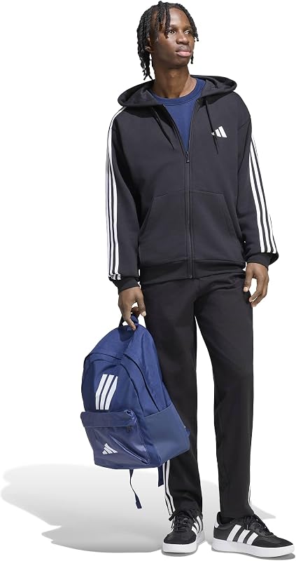 Herren Essentials 3-Stripes French Terry Full-Zip Hoodie Sweatshirt, Black/White, M — Foto 6 von 6