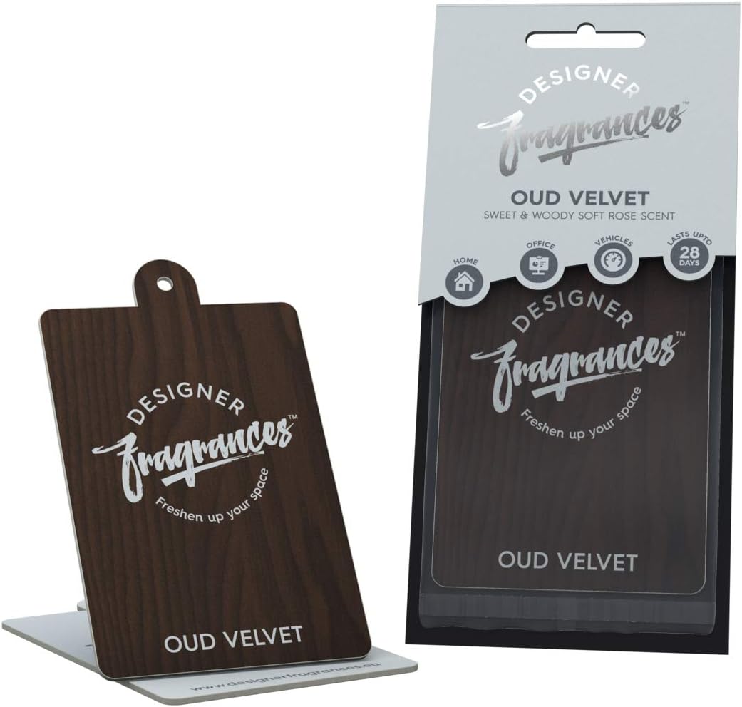 Designer Fragrances Vehicle Air Freshener Hanging Car Home Air Freshener Pack of 3 Oud Velvet, Black, 1 count (Pack of 3)