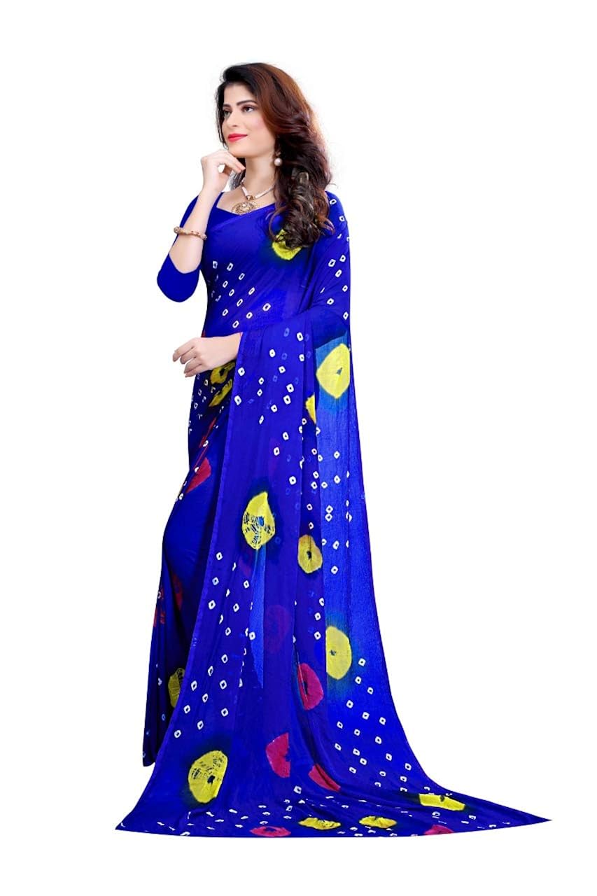 amyaa fashion women's chiffon saree with blouse piece (amyaa blue saree)