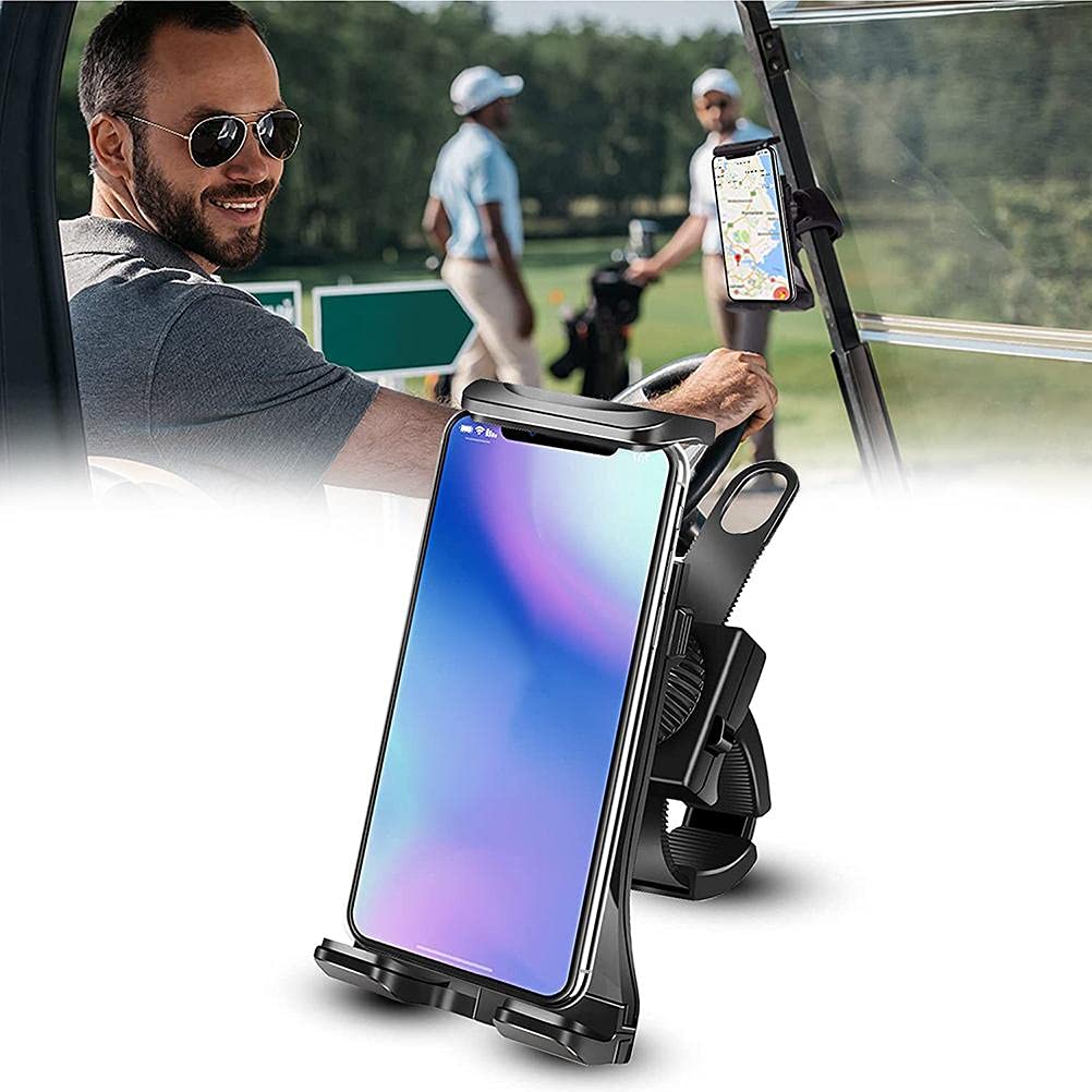 Tumnea Bicycle Cell Phone Holder Golf Cart Cell Phone Holder Adjustable Anti-Fall Cell Phone Holder with 360 Degree Rotating Head Motorcycle Golf Cart Accessories for Adults