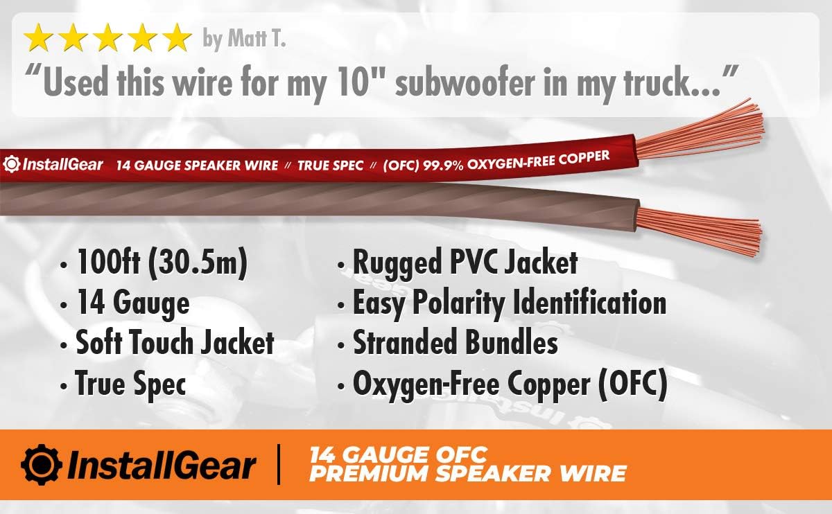 InstallGear 14 Gauge Speaker Wire OFC Oxygen-Free Copper, 100-feet: Car Electronics
