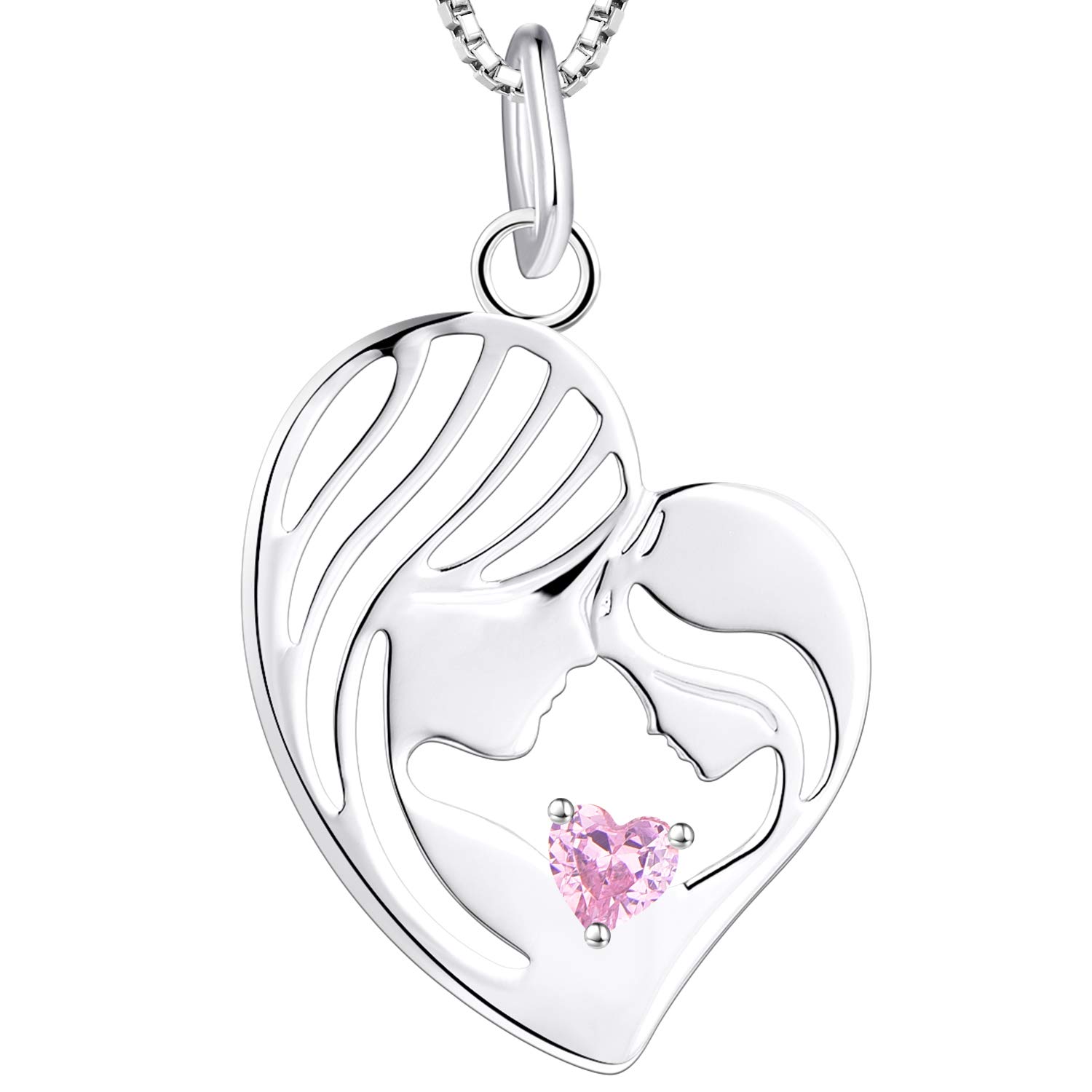 YL Mother and Daughter Necklace 925 Sterling Silver Heart October Birthstone Pink Cubic Zirconia Pendant Necklace Gifts for Mum Women, 45-48 CM