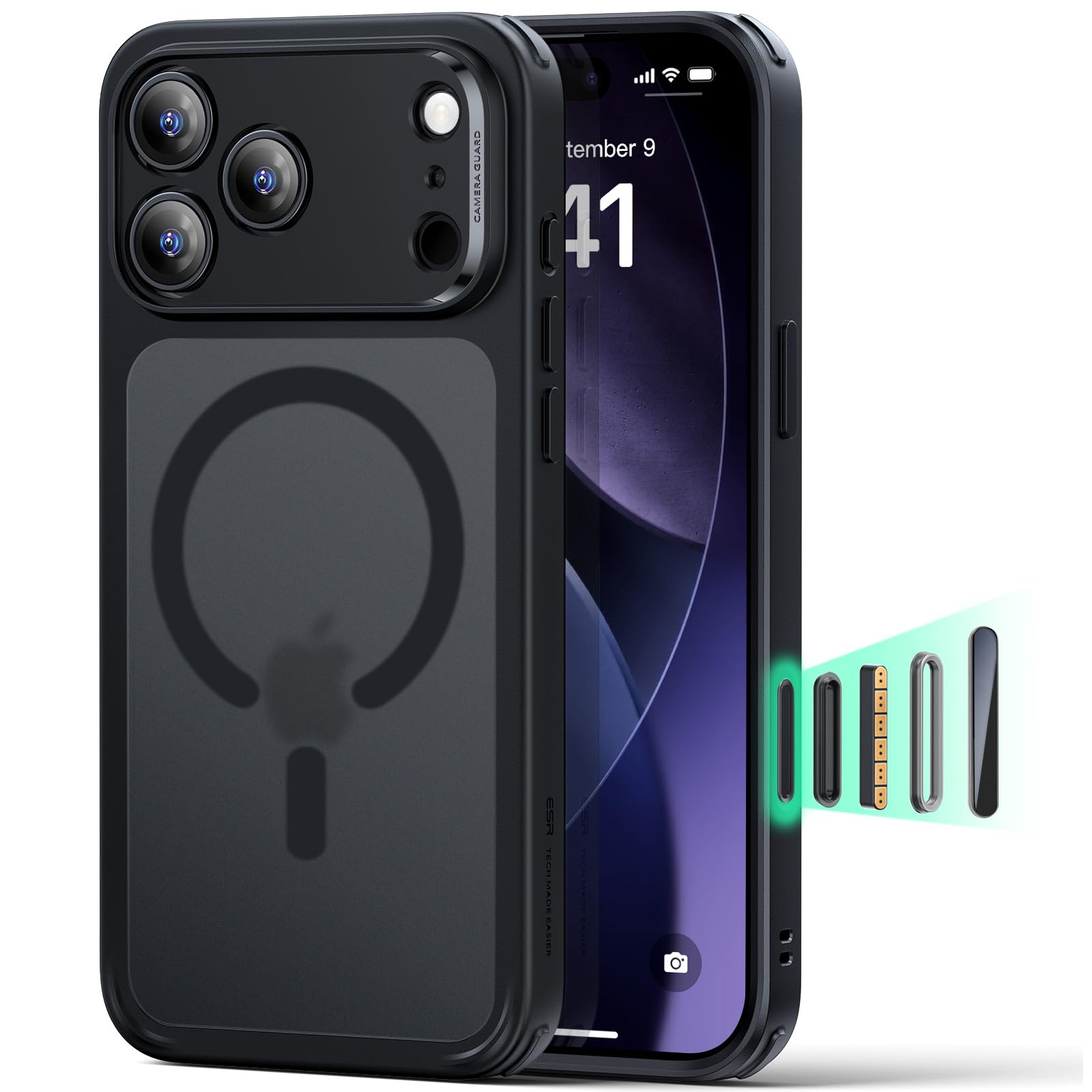 Photo 1 of ESR for iPhone 17 Pro Max Case, Camera Control, Compatible with MagSafe, Shockof Military-Grade tection, Magnetic Phone Case for iPhone 17 Pro Max, Classic Hybrid Case, Frosted Black
